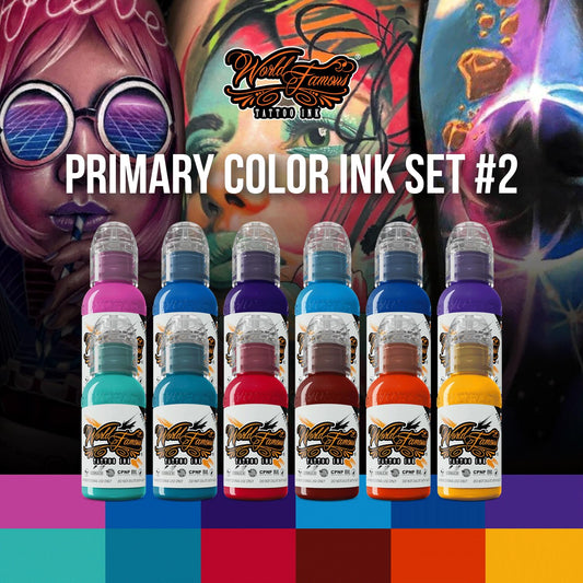 World Famous Tattoo Ink 12 Primary Kit 2 color palette highlights bold hues.