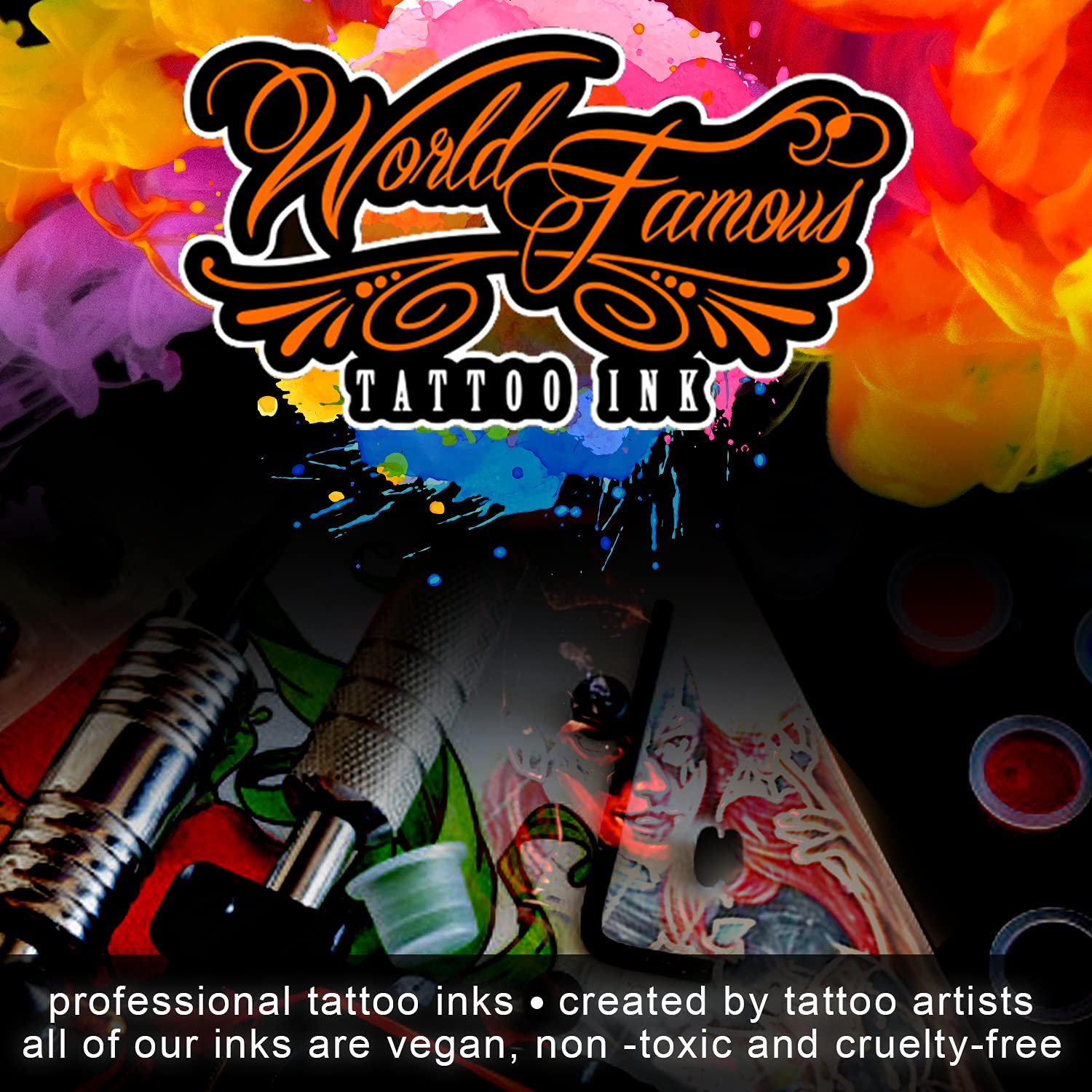 World Famous Tattoo Ink grey wash label closeup communicates quality and care.