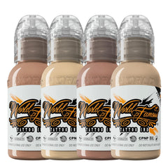 World Famous Tattoo Ink skintone four-count set with 1oz bottles for cover-ups.