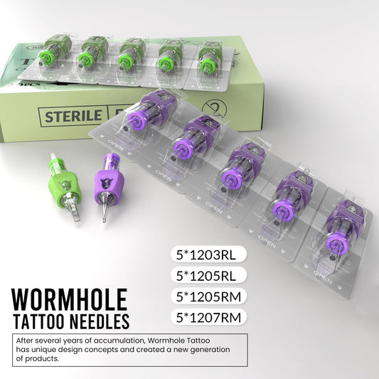 Wormhole Tattoo 1003RL cartridge for smooth ink uptake and steady lines.