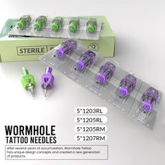 Wormhole Tattoo 1003RL cartridge for smooth ink uptake and steady lines.