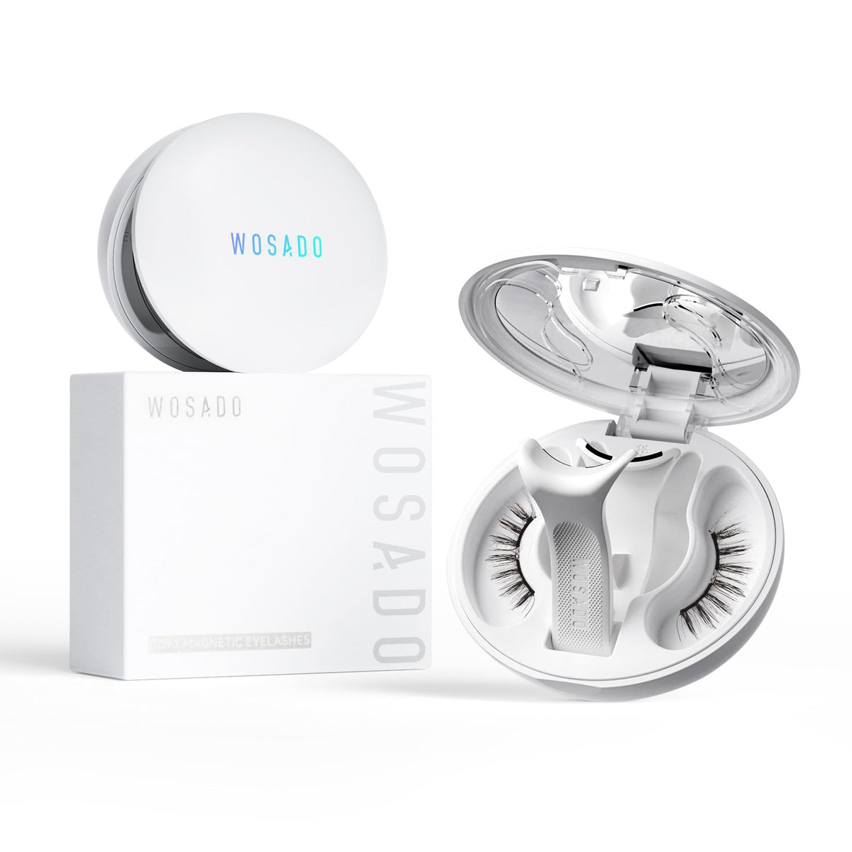 WOSADO V17 Ice Black magnetic lashes with applicator for easy, glue-free wear.