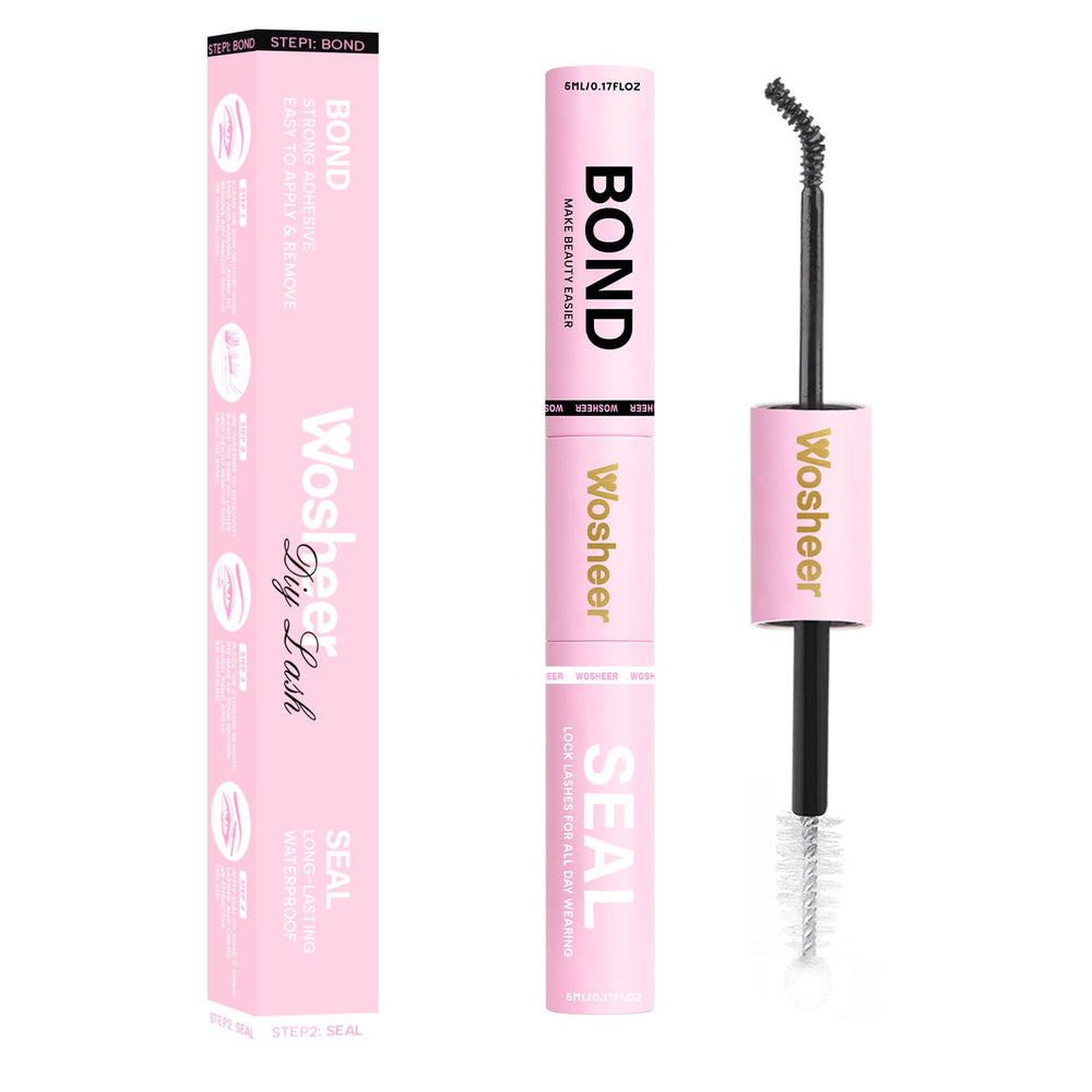 WOSHEER Lash Glue Bond-Seal bottle closeup showing jet-black bond for instant grip