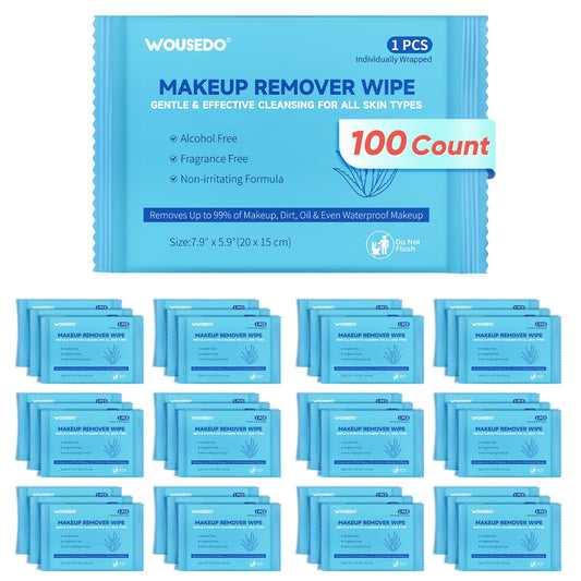 WOUSEDO makeup remover wipes alcohol-free for gentle cleansing on all skin types.