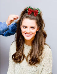WOVOWOVO green mouse-ear scrunchies with red sequin bow for bright looks