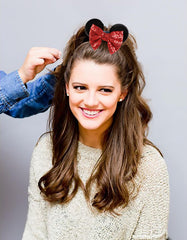 WOVOWOVO mouse ear scrunchies worn in a ponytail for everyday wear