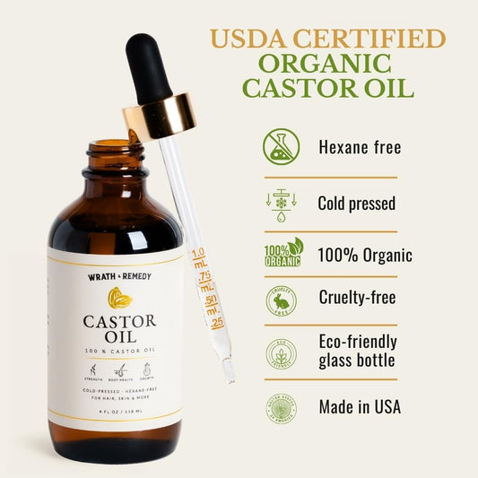 Wrath & Remedy castor oil dropper ready for targeted lash and brow nourishment.