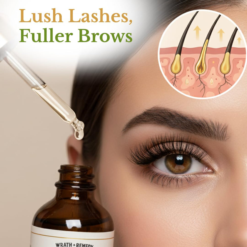 Lashes and brows nourished with Wrath & Remedy castor oil.