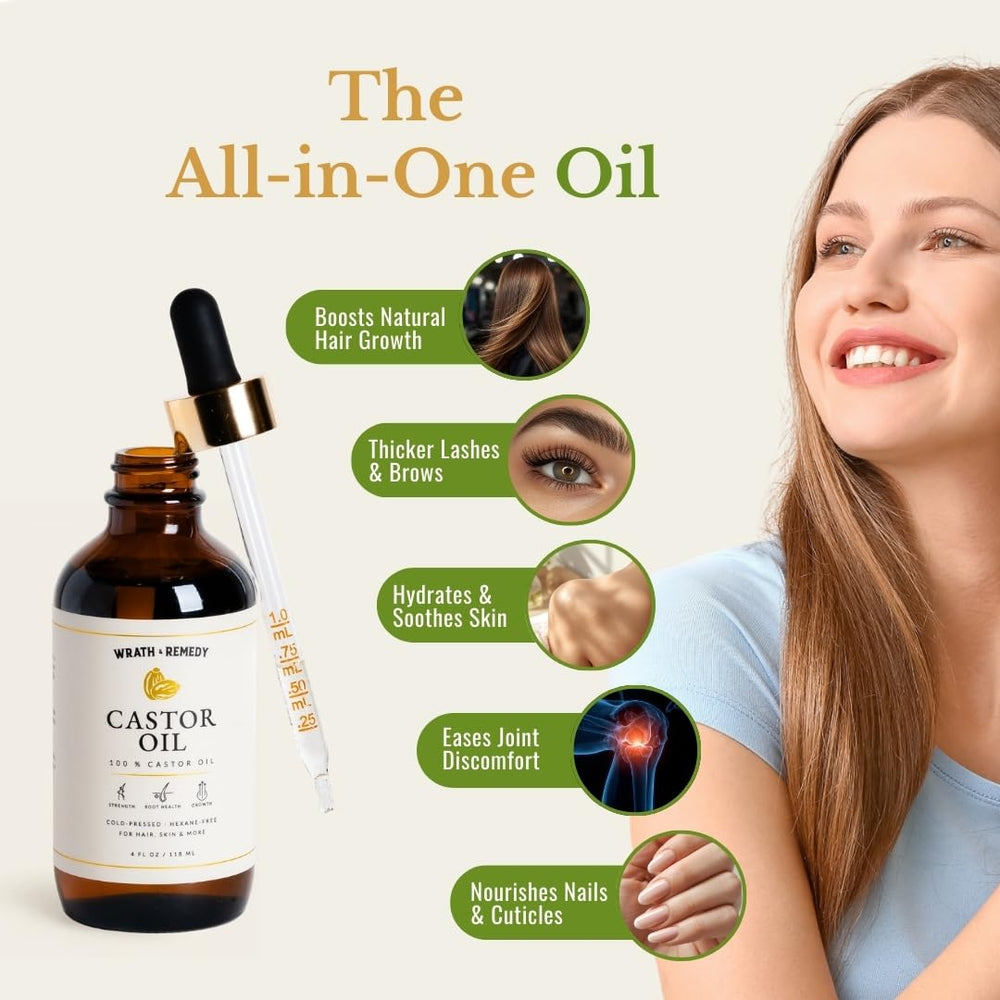 Wrath & Remedy castor oil hydrates skin for a healthy glow.