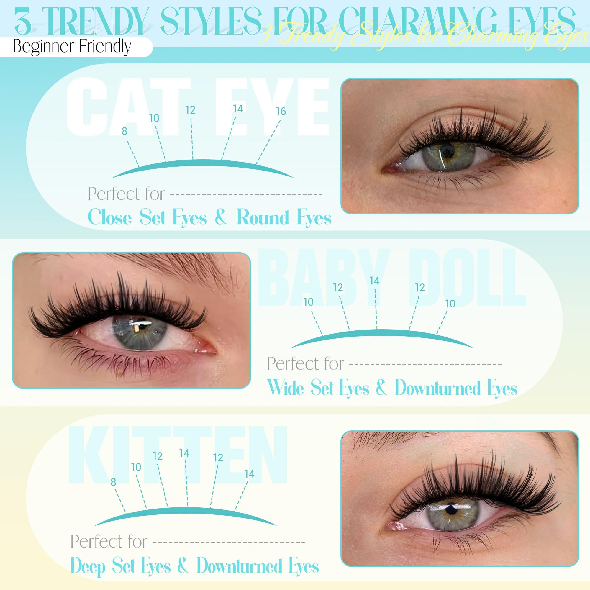 Wtvane lash clusters eye-lift design enhances wide-awake appearance.