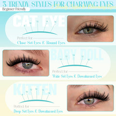 Wtvane lash clusters eye-lift design enhances wide-awake appearance.