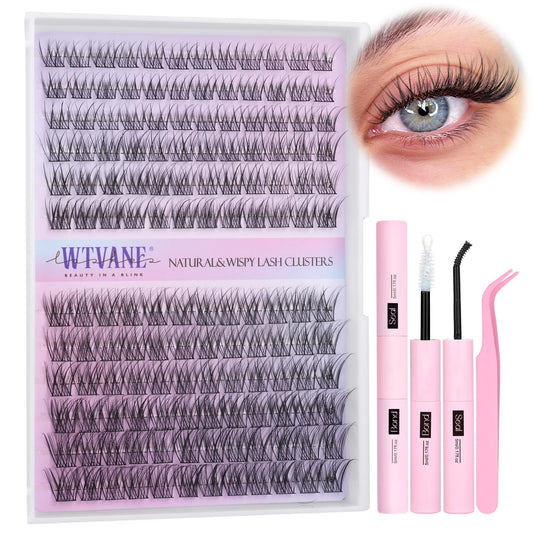 Wtvane wispy lash clusters kit 144pcs for natural-looking extensions.