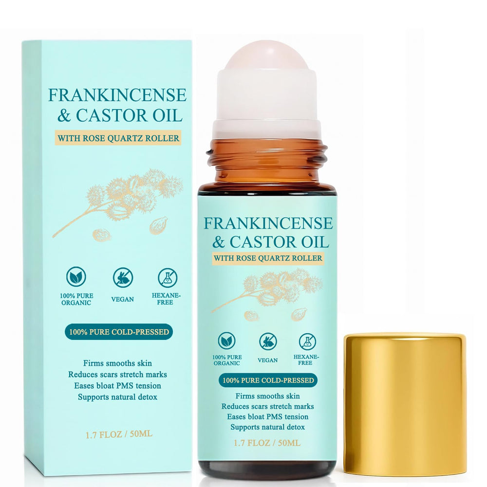 WVJIGE Frankincense and Castor Oil Rose Quartz Roller for smooth facial massage