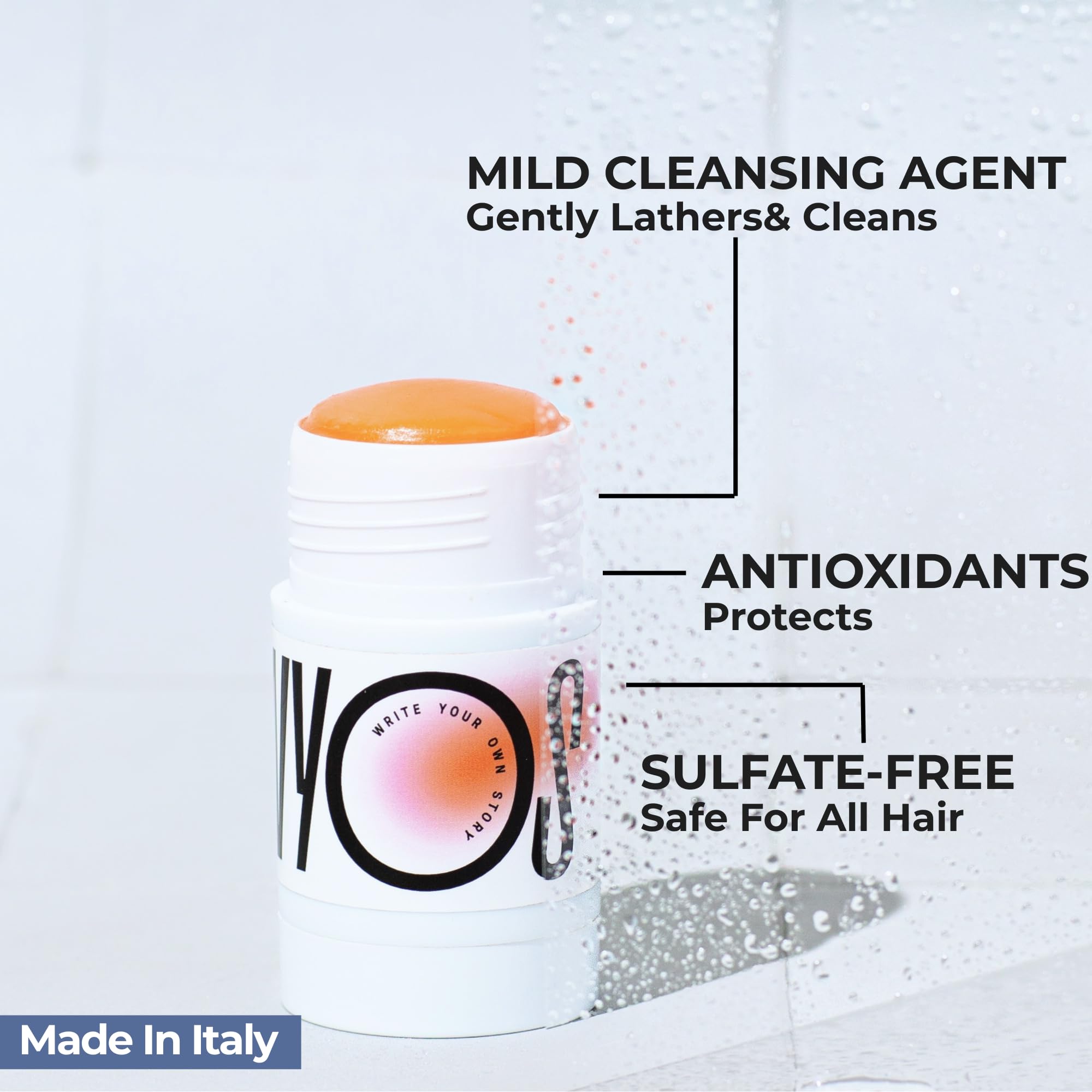 WYOS Solid Shampoo Stick travel-size format ideal for gym sessions.