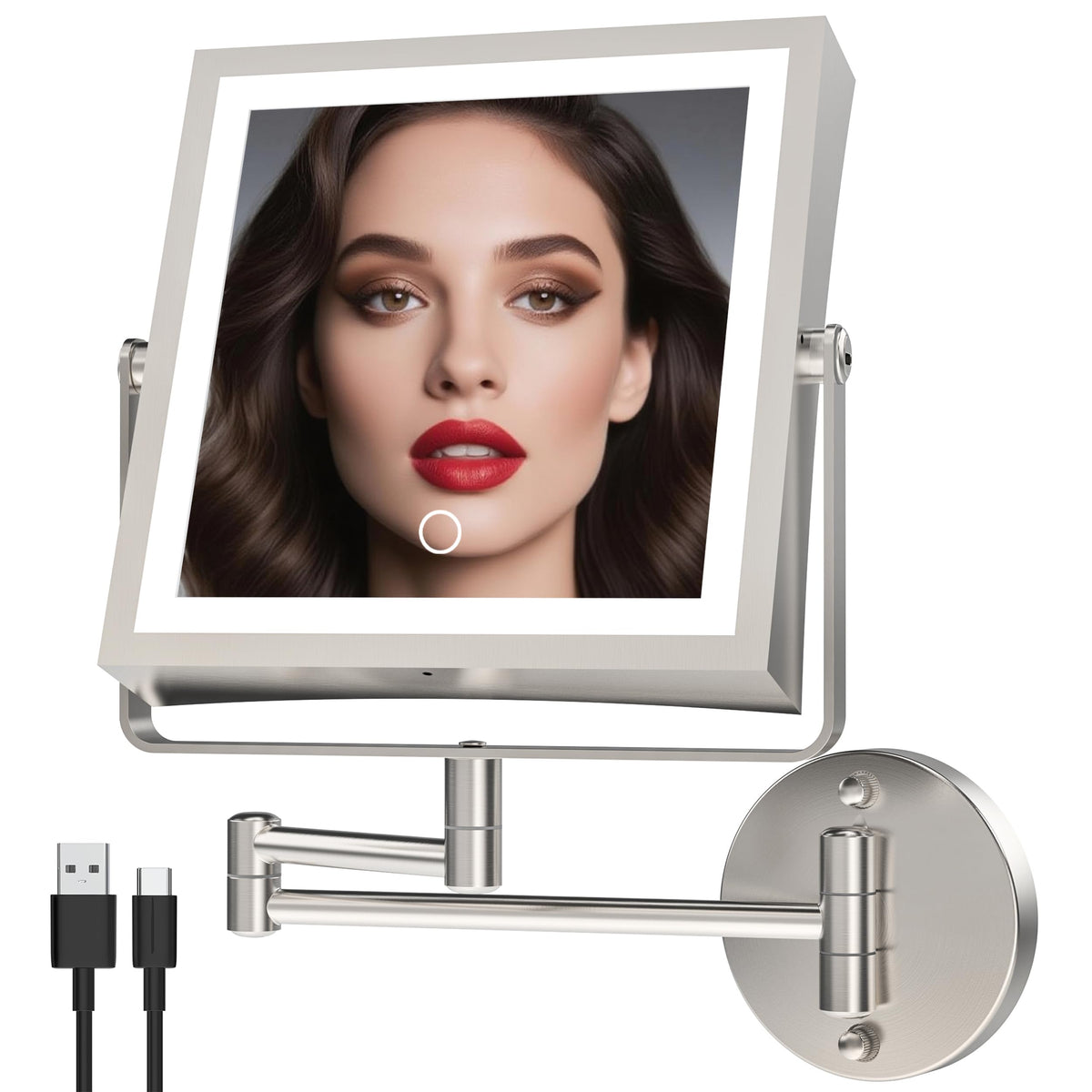 WZKALY rechargeable mirror front view with bright, even lighting for precise makeup