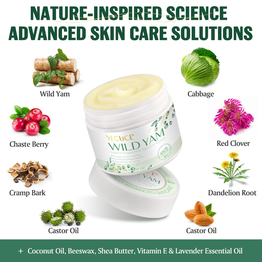 Xaarty Wild Yam Cream packaging seen on a clean surface with ingredients