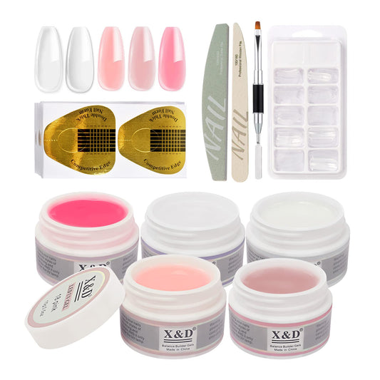 X&D Poly Gel Nail Kit with five colors for natural-looking extensions.