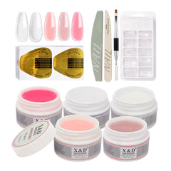 X&D Poly Gel Nail Kit with five colors for natural-looking extensions.