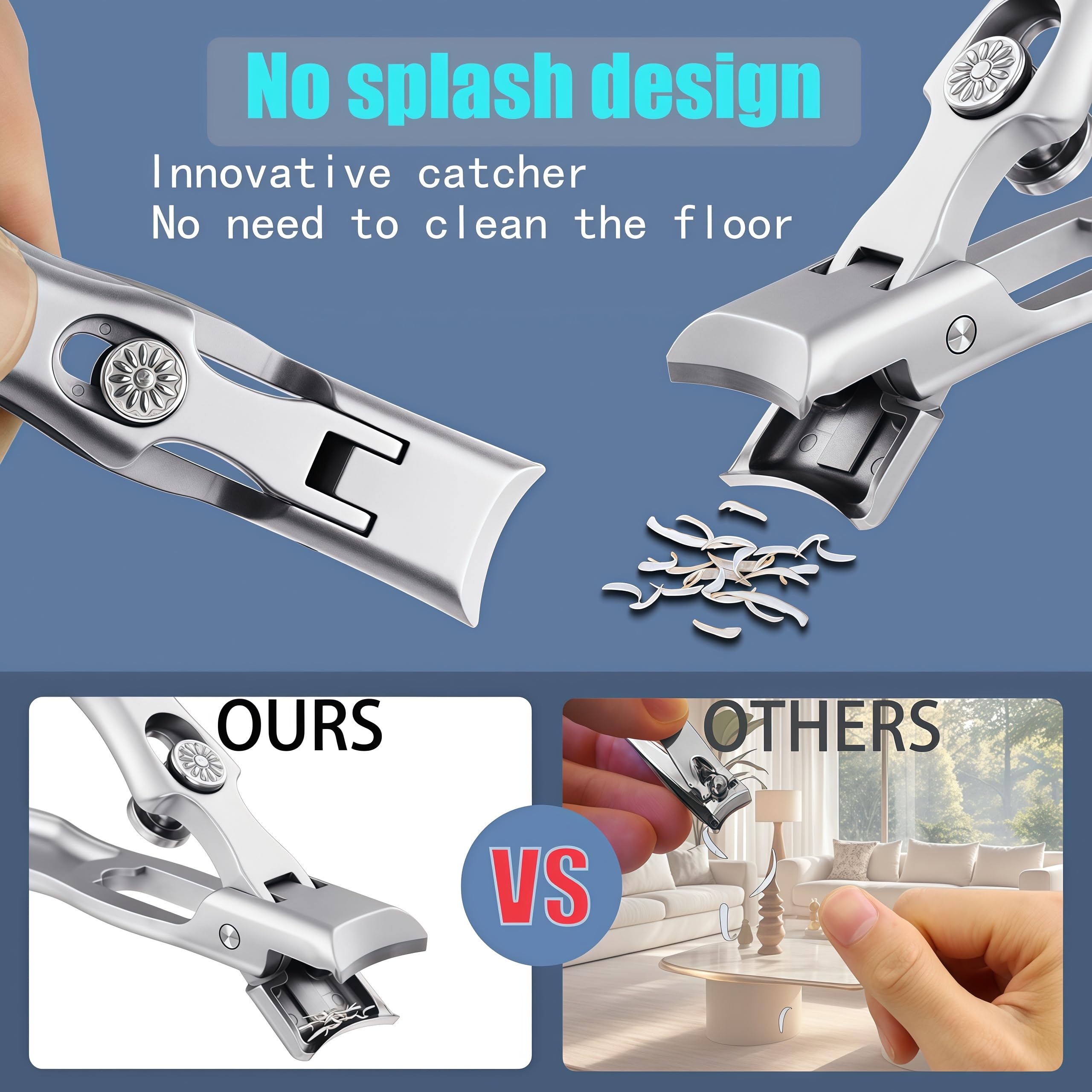 XGIZMOO nail clippers with catcher for mess-free clipping and quick cleanup.