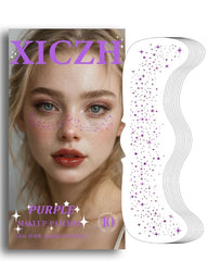 XICZH purple face glitter sticker pack adds bold shimmer for night-out looks.