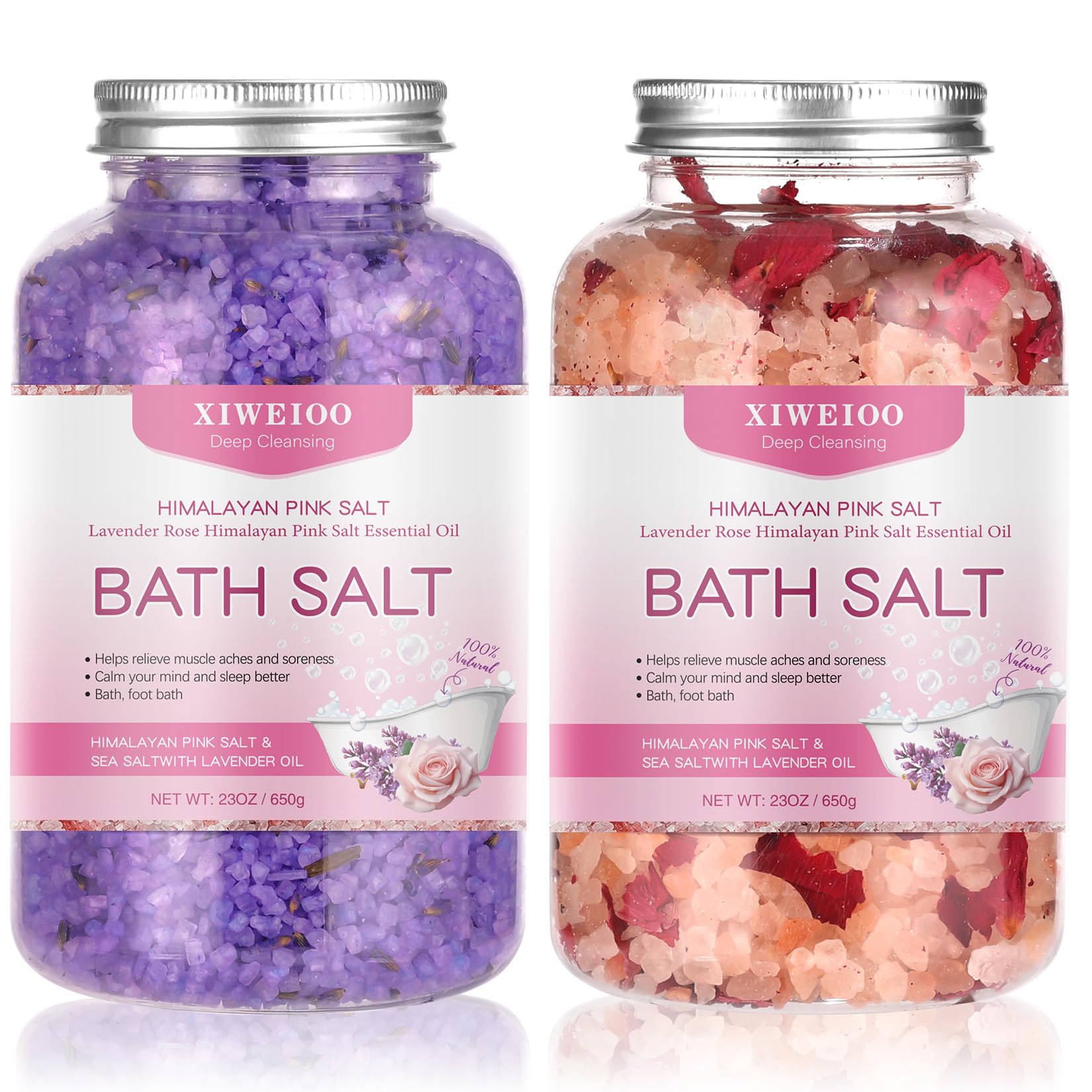 XIWEIOO bath salts kit with Himalayan pink salt and rose-lavender petals for spa-like soak