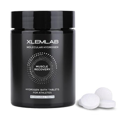 XLEMLAB hydrogen bath tablets in a jar front for post-workout recovery.