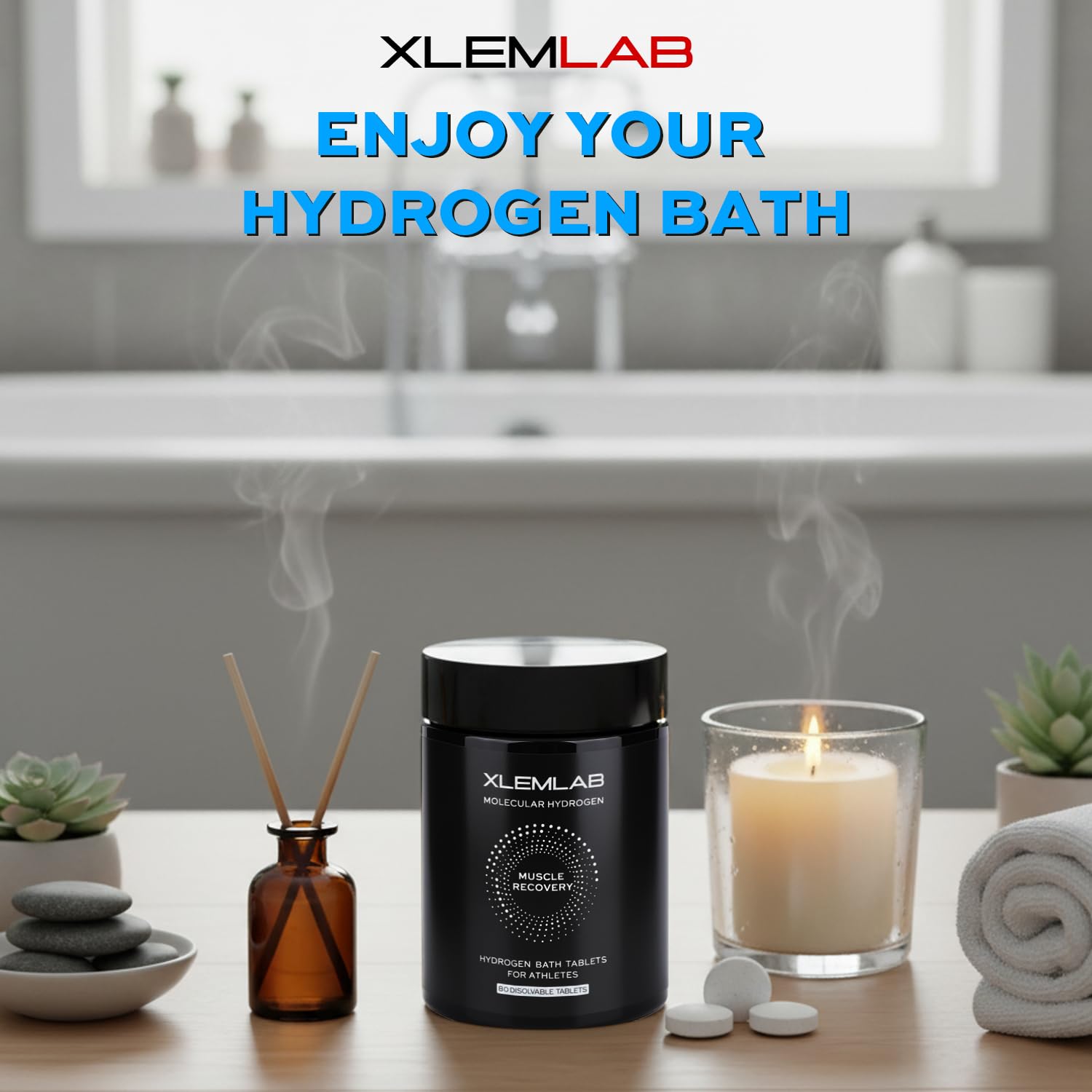XLEMLAB skin hydration after a hydrogen bath for a refreshed feel.