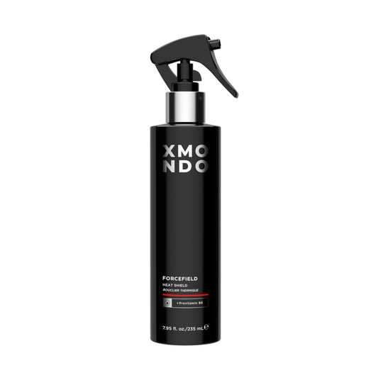 XMONDO Hair Forcefield Heat Shield bottle ready for styling with heat protection up to 500°F.