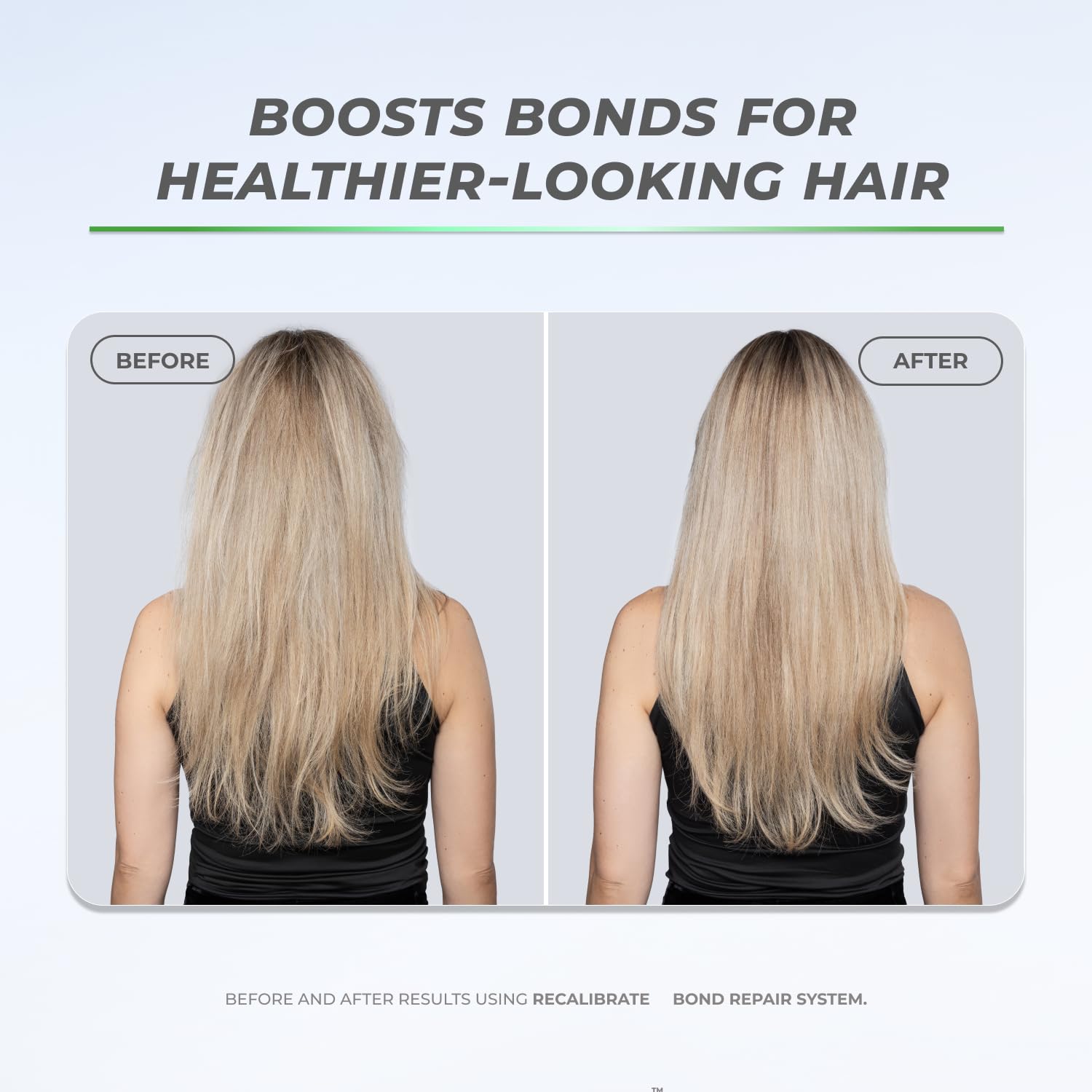 Close-up of hair ends with XMONDO Recalibrate conditioner after use.