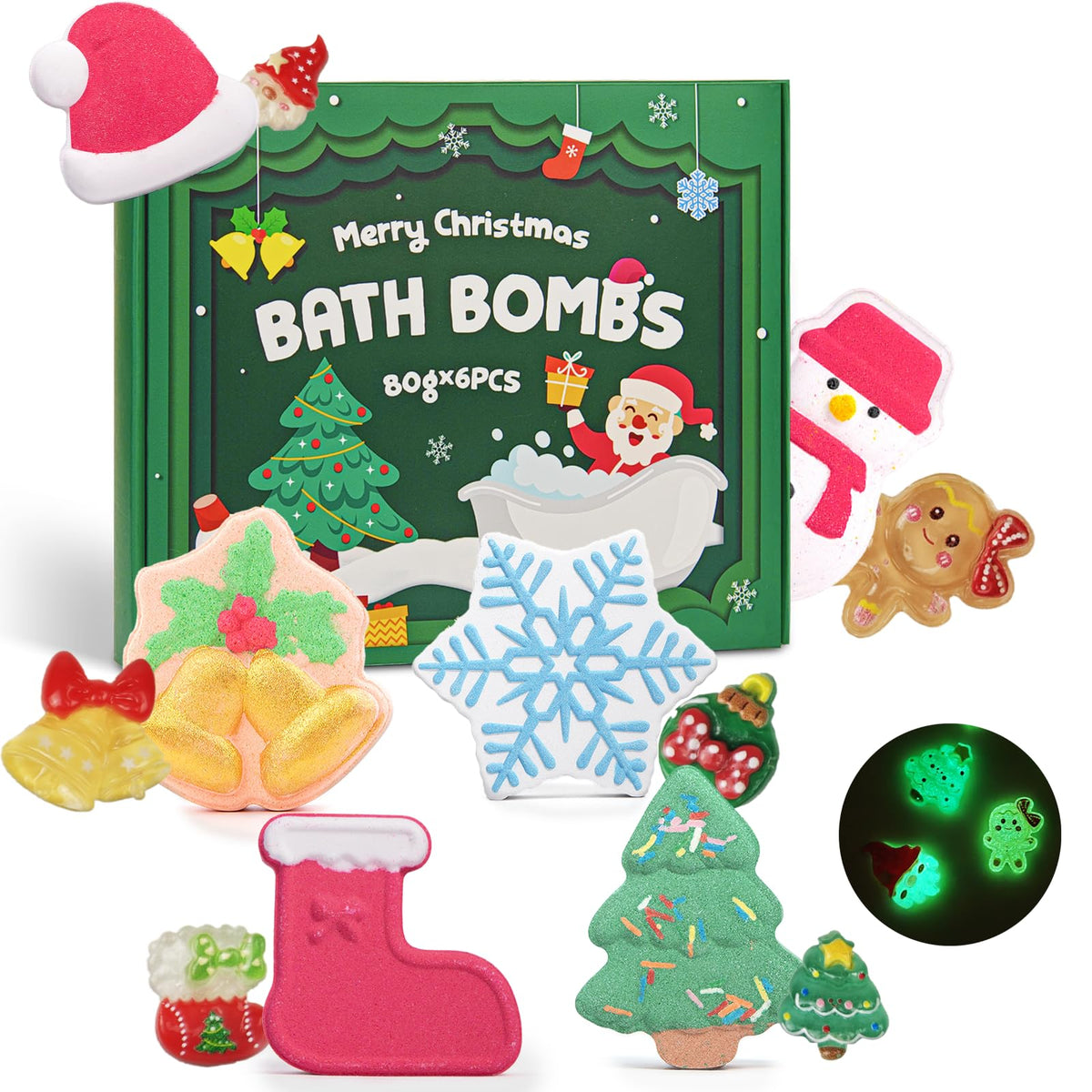 XmtJXn Christmas bath bombs gift box with six festive shapes for a joyful soak