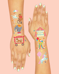 xo-fetti circus tattoos two sheets are perfect for party favors.