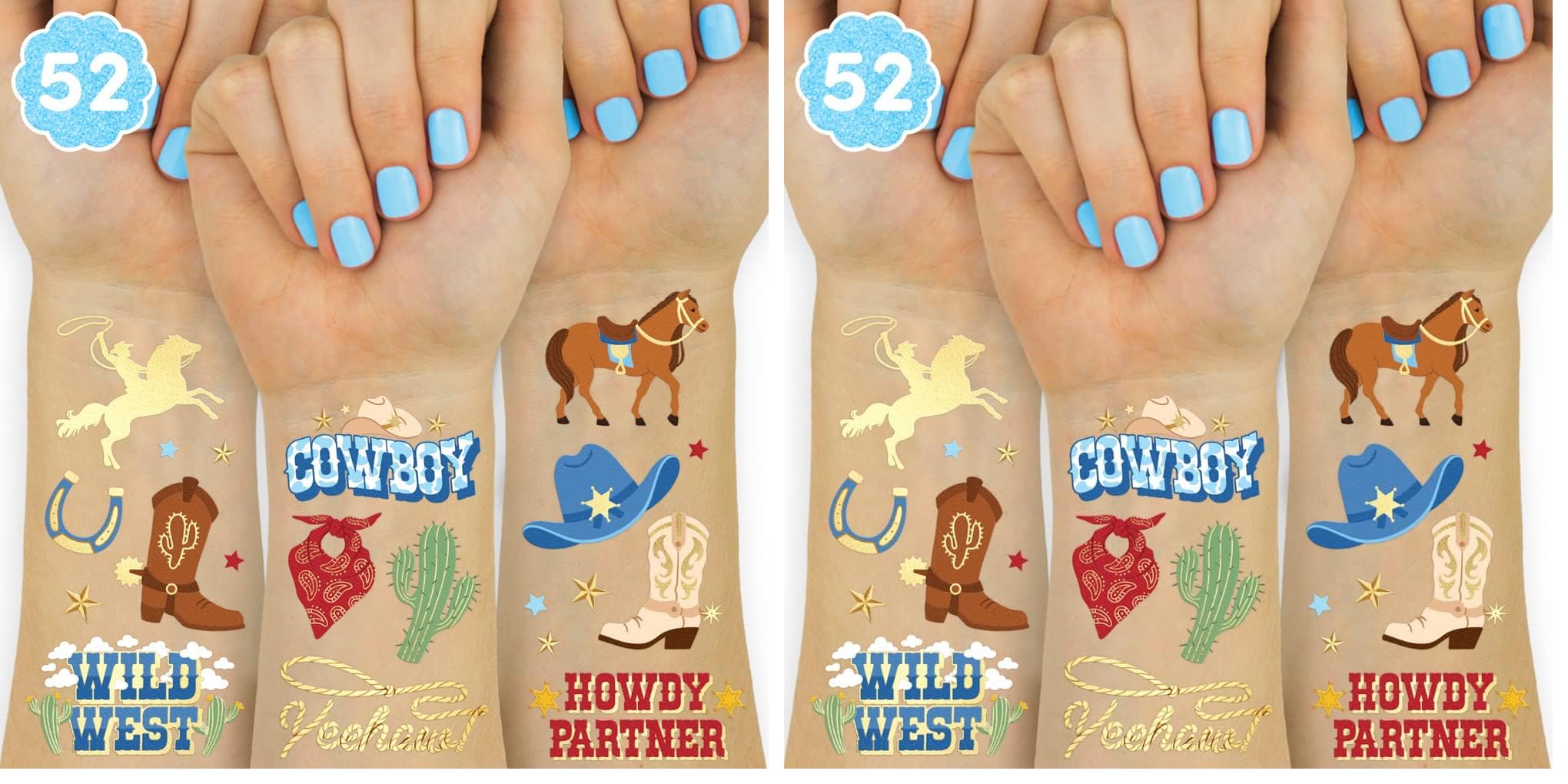xo, Fetti cowboy hats tattoo sheet for stylish party favors.