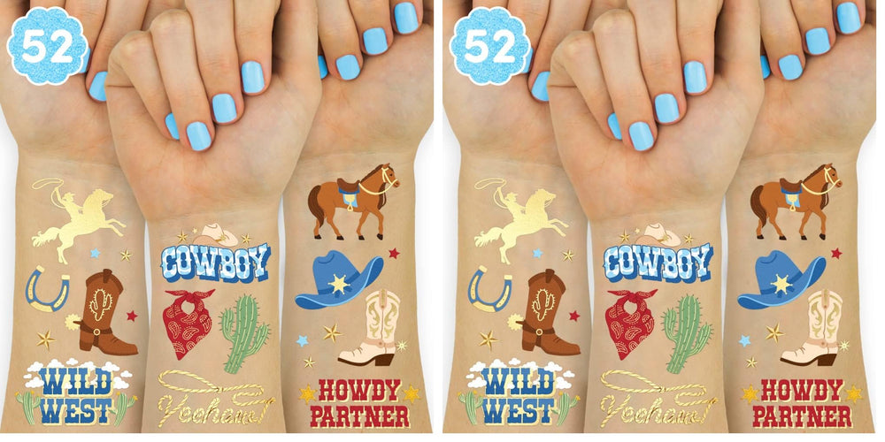 xo, Fetti cowboy hats tattoo sheet for stylish party favors.