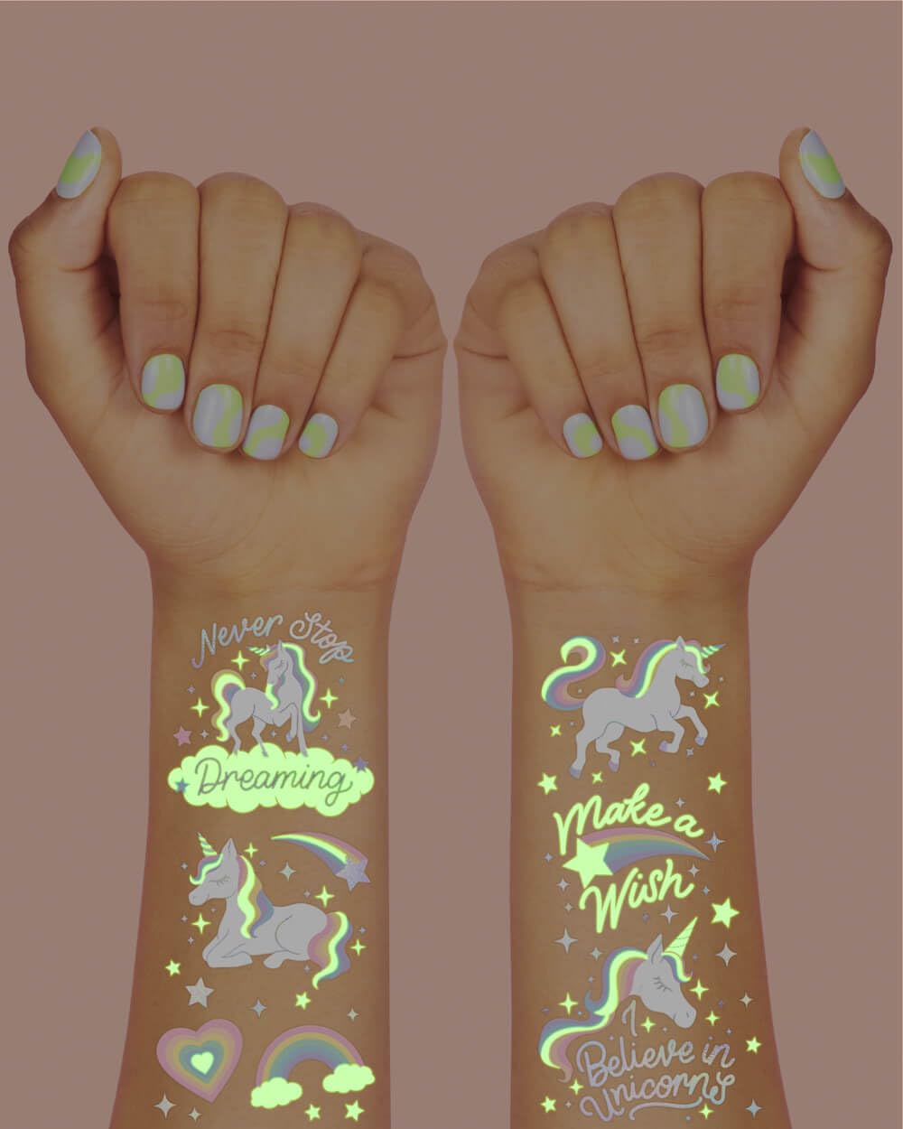 xo Fetti foil unicorn tattoo designs add sparkle to party favors