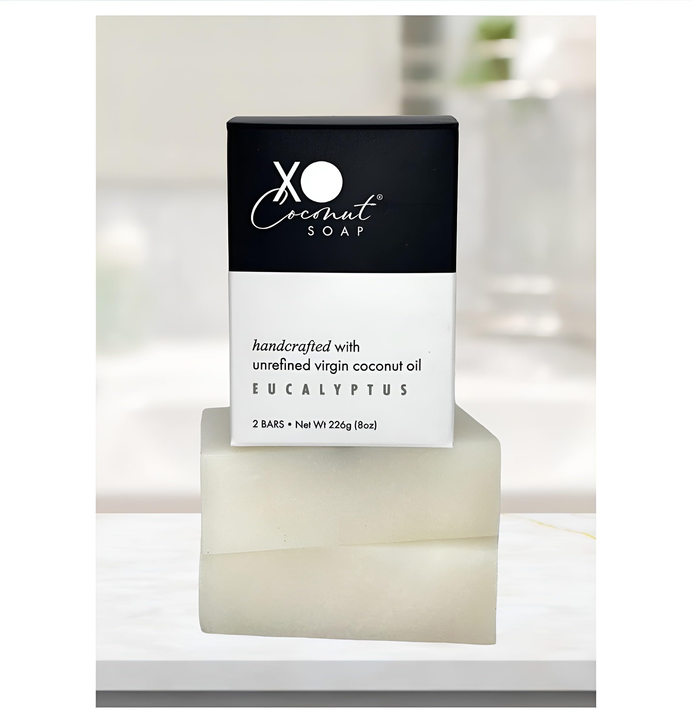 XO COCONUT eucalyptus essential oil soap with woodsy aroma for refreshing showers