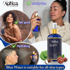 Xotics Blue Water mist dispenses a gentle, cooling mist for quick refreshment