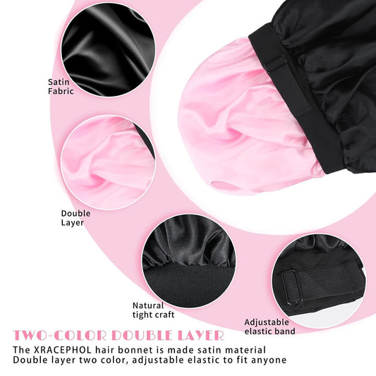XRACEPHOL double-layer satin bonnet close-up highlights premium fabric and reversible color