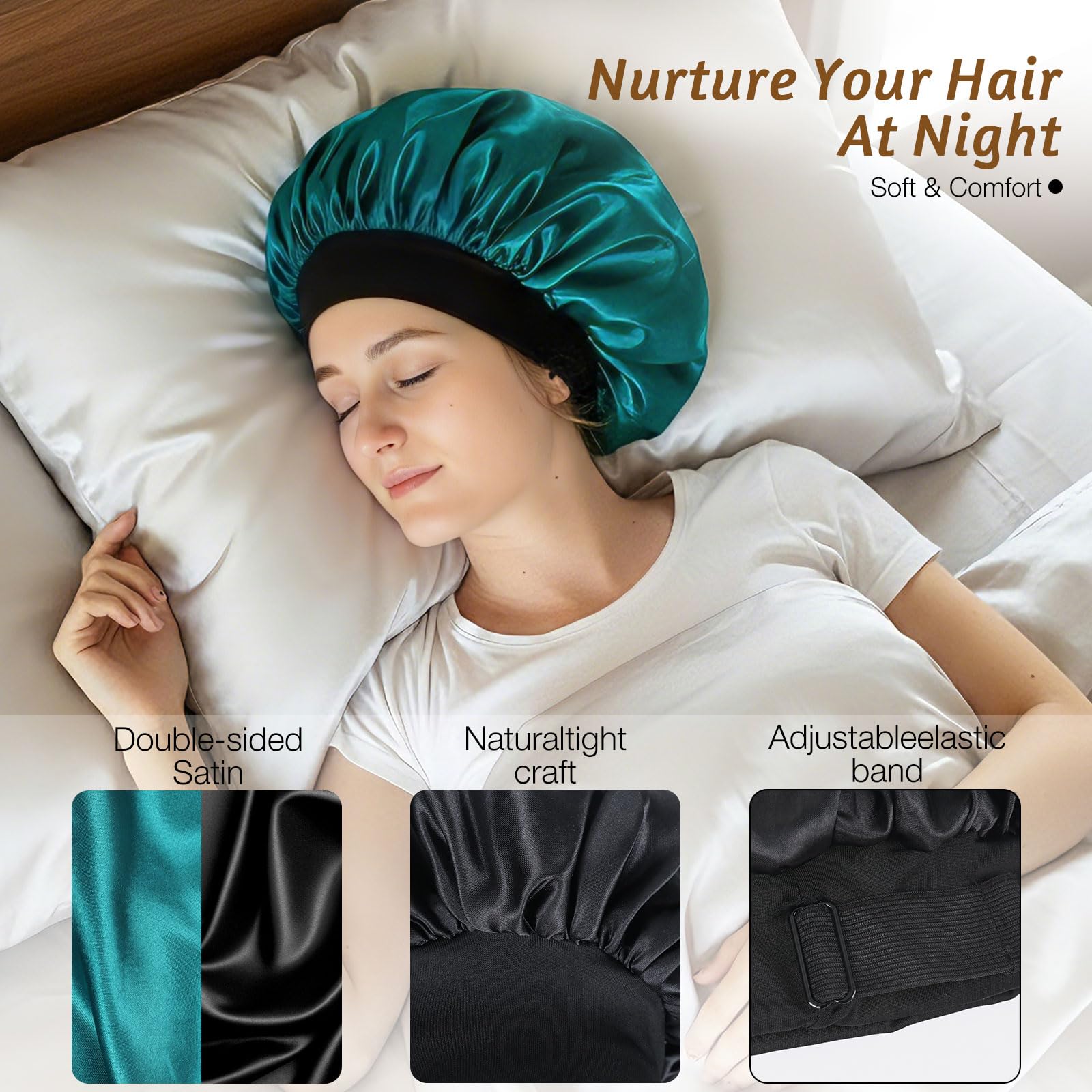XRACEPHOL pillow-protection satin bonnet keeps pillow clean overnight