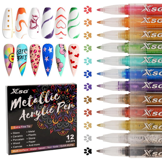 XSG 12 colors nail art pens set shades display for vibrant DIY nails