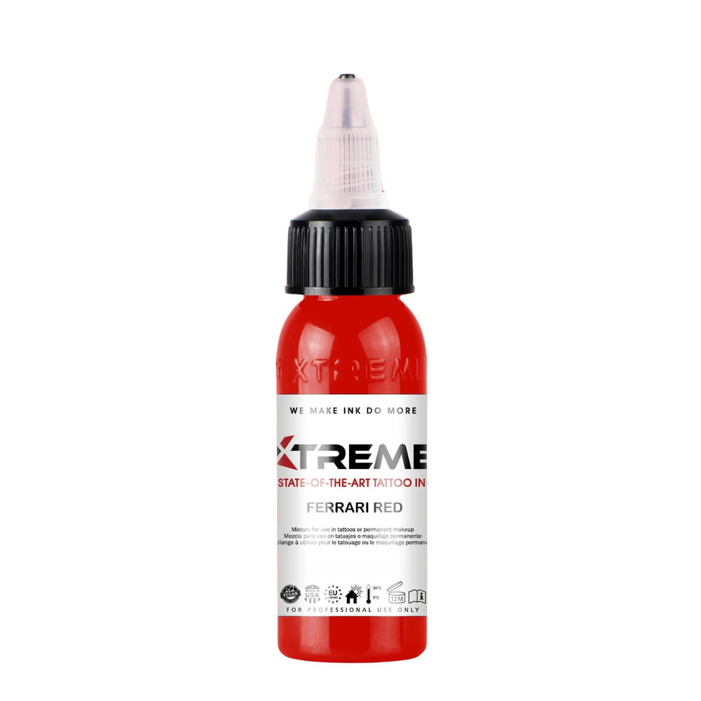 XTREME Tattoo Ink Ferrari Red 2oz bottle for vibrant color saturation