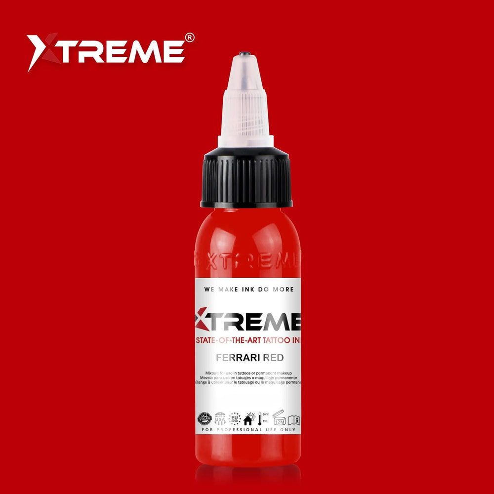 XTREME Tattoo Ink Ferrari Red close-up shows smooth pigment dispersion
