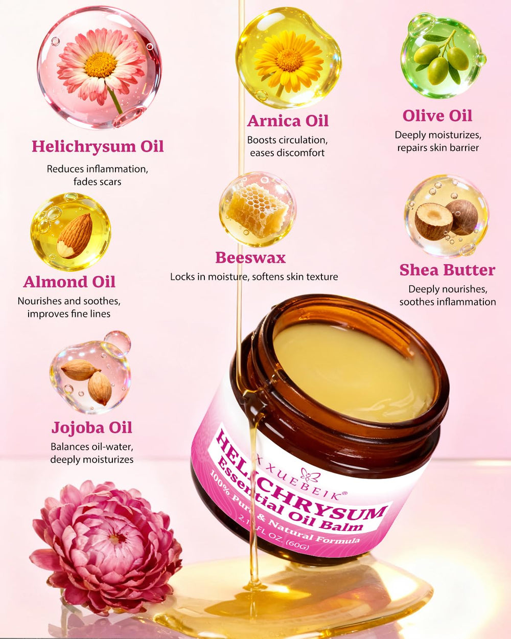 XUEBEIK Helichrysum balm applied to the face for smooth application