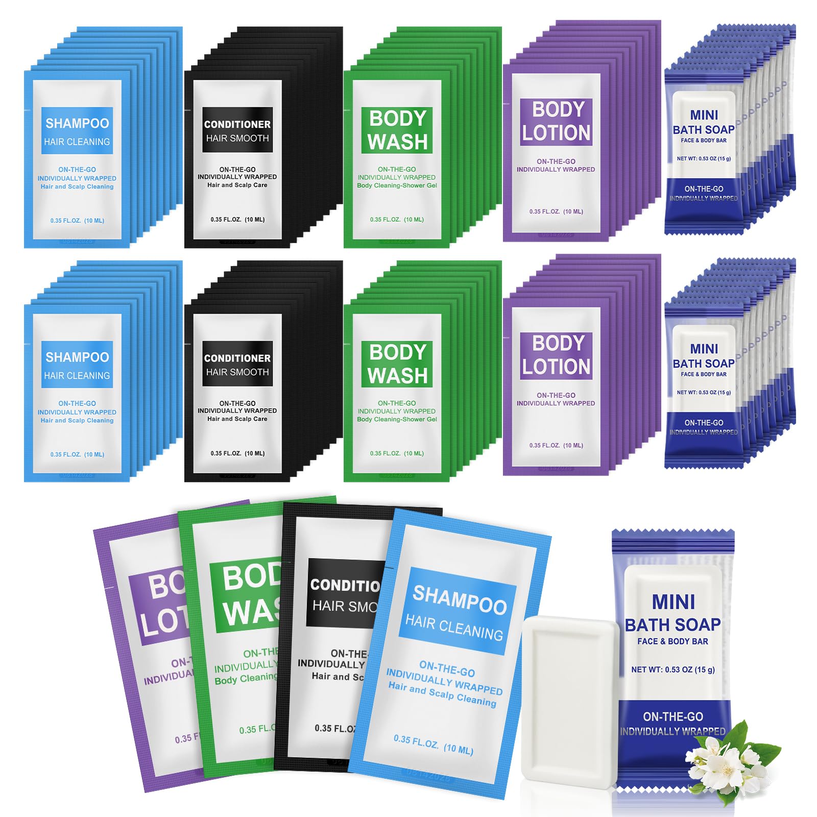 Xuezoioy 5-in-1 hotel toiletries bulk set packaging, convenient for hotels and hosts.