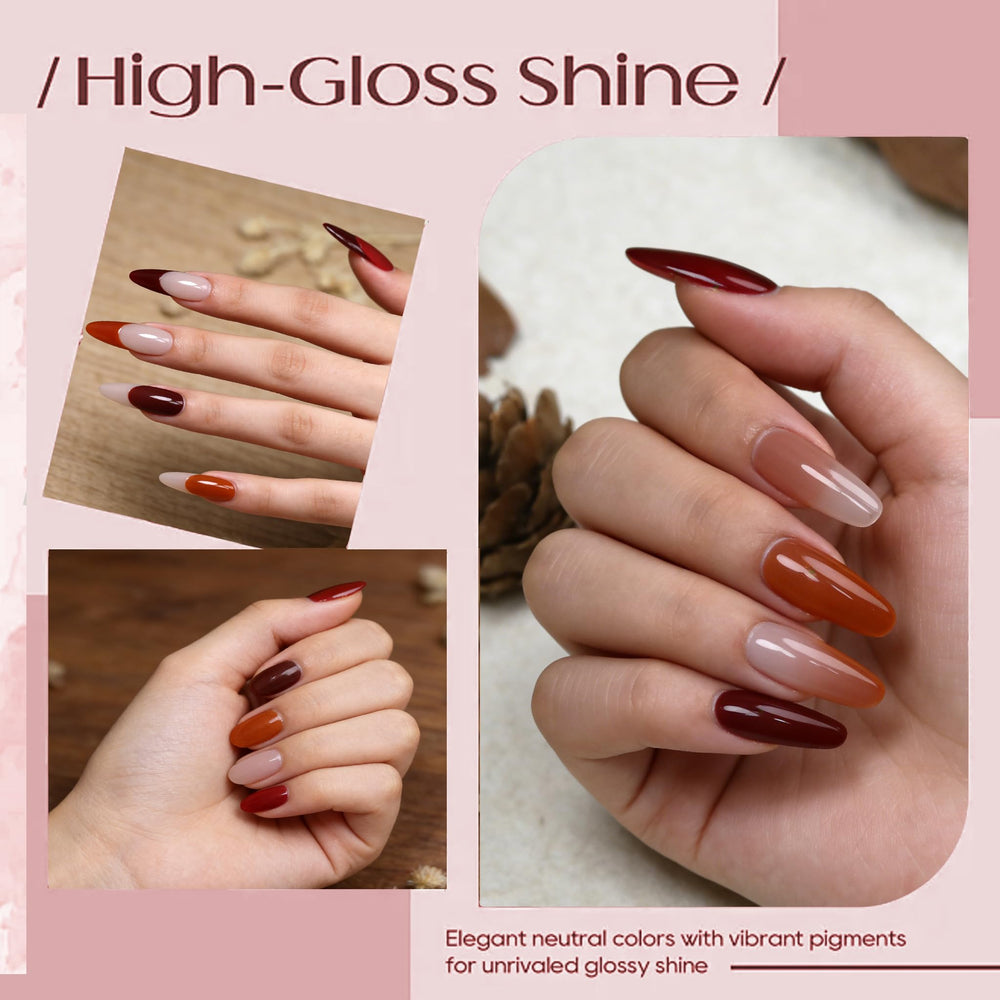 XunmotorYao brown gel polish for warm autumn looks.