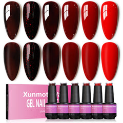 XunmotorYao six‑color gel nail polish set displayed for home manicures.