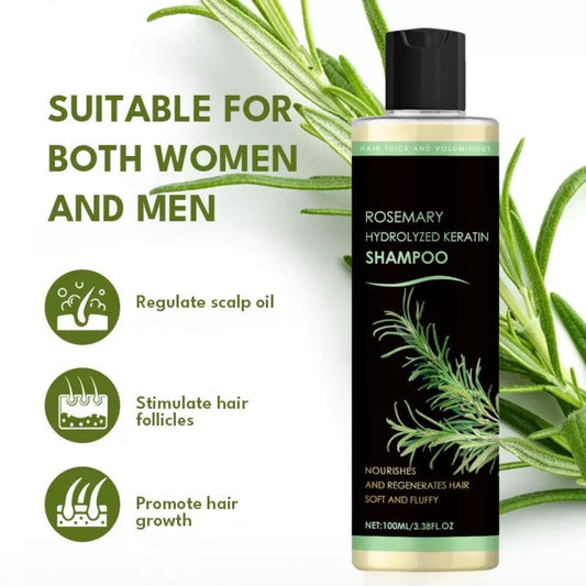 Back of XYFSZDQJZHG rosemary shampoo bottle showing ingredients and balance
