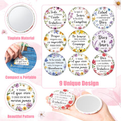 Y1tvei Vintage tinplate floral scripture pocket mirror for daily inspiration