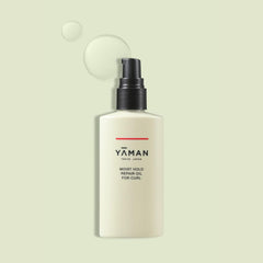 YA-MAN Moist Hold Repair Oil bottle and styled hair show long-lasting hold.