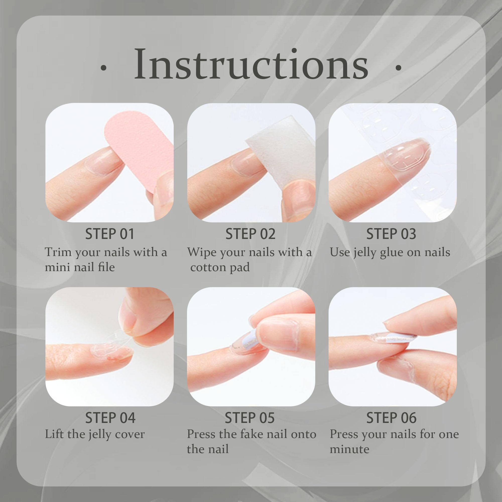 Yabonica kit tools: nail file, jelly glue stickers, wooden removal stick for quick DIY nails