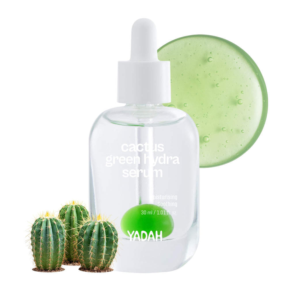 YADAH Cactus Green Hydra Serum bottle displaying a hydration-boosting formula
